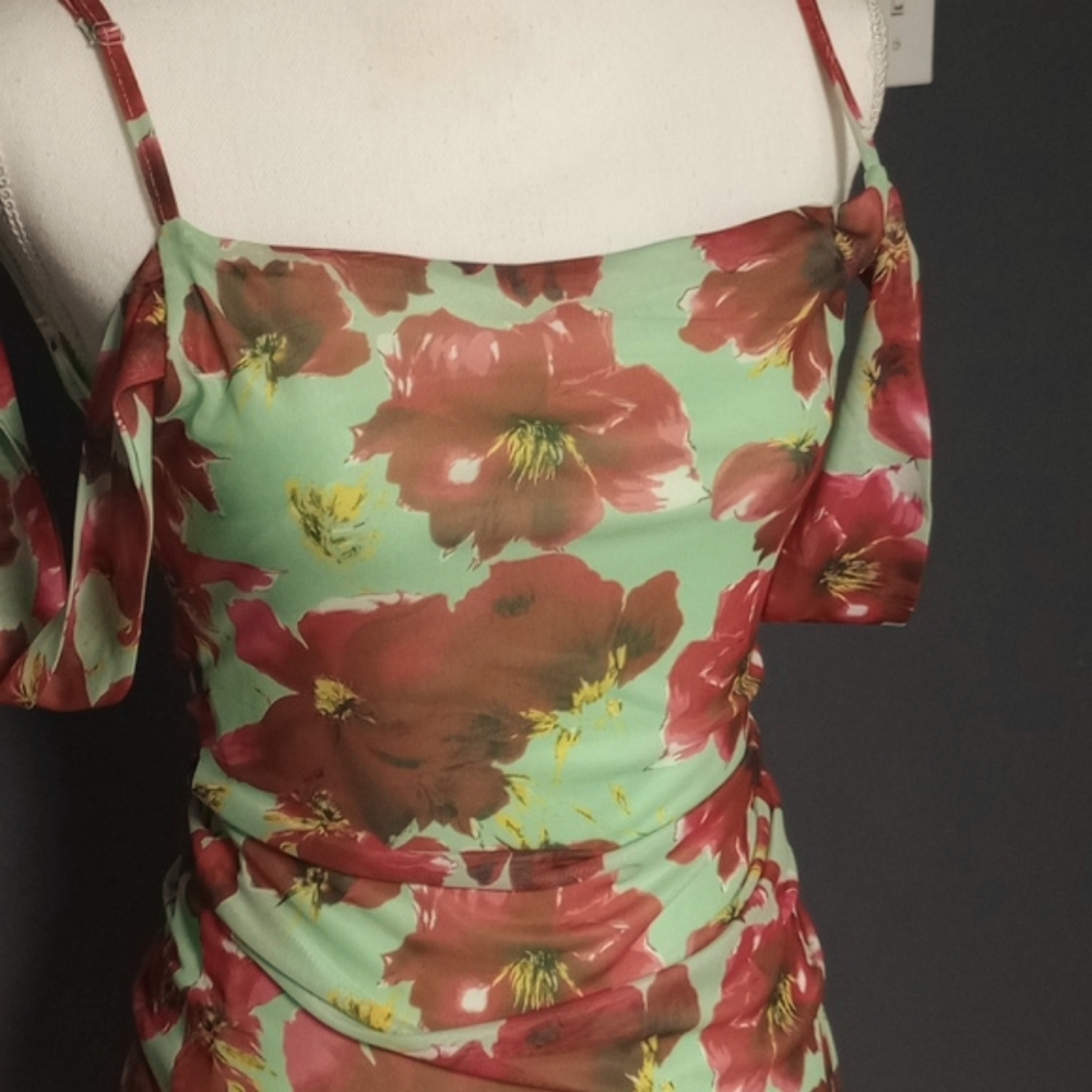 Pink Red Floral Mint Green Bodycon Sundress with Spaghetti Straps